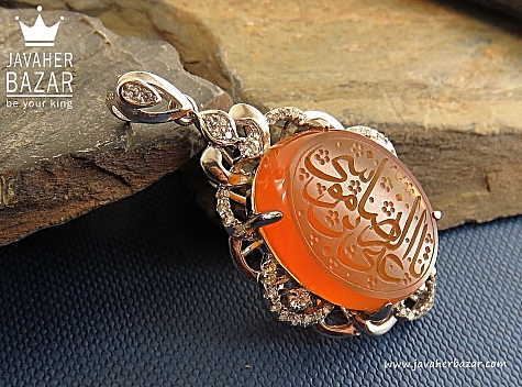 مدال نقره عقیق یمنی نارنجی مرغوب [یا علی ابن موسی الرضا] - 30257